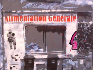 Éric Doisy : Alimentation générale. Technique mixte sur bois. 60X80 cm