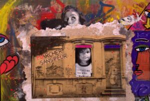 Éric Doisy : Chut, je suis au téléphone. Technique mixte sur bois. 60X80 cm