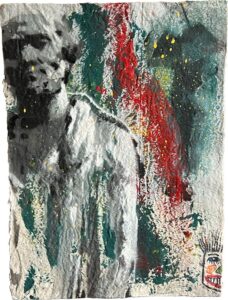 Éric Doisy : Bourgeois. Acrylique et bombe aérosol sur papier artisanal. 68,5X49,5 cm