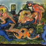 Personnages et lampes. Huile sur papier. Personnages et lampes. Huile sur papier.