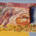 Salon traversé. Huile sur papier. Salon traversé. Huile sur papier.