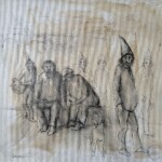 Assis sur un banc à regarder les gens. Dessin. 40X40 cm Assis sur un banc à regarder les gens. Dessin. 40X40 cm