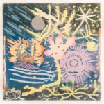 La pioggia (tempesta). Xylogravure (10 matrices), couleurs et poudres irisées sur coton. 30,5X30,5 cm (2023) La pioggia (tempesta). Xylogravure (10 matrices), couleurs et poudres irisées sur coton. 30,5X30,5 cm (2023)