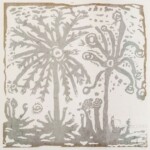 Alberi . Linogravure, couleurs et poudres irisées sur papier japonais Tairei. 30X30 cm (2023)