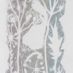 Alberi no 2. Linogravure, couleurs et poudres irisées sur papier japonais Tairei. 28,5X11,3 cm (2023) Alberi no 2. Linogravure, couleurs et poudres irisées sur papier japonais Tairei. 28,5X11,3 cm (2023)