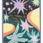 Notte luminosa (oro). Xylogravure (15 matrices), couleurs et poudres irisées sur papier japonais. 12,7X9 cm (2024) Notte luminosa (oro). Xylogravure (15 matrices), couleurs et poudres irisées sur papier japonais. 12,7X9 cm (2024)